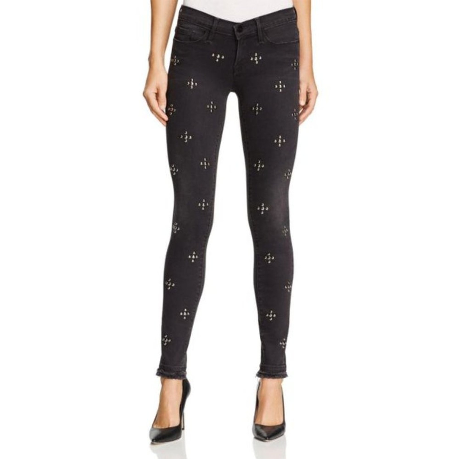 Frame - Le Skinny Studded Double Raw-Edge Jeans